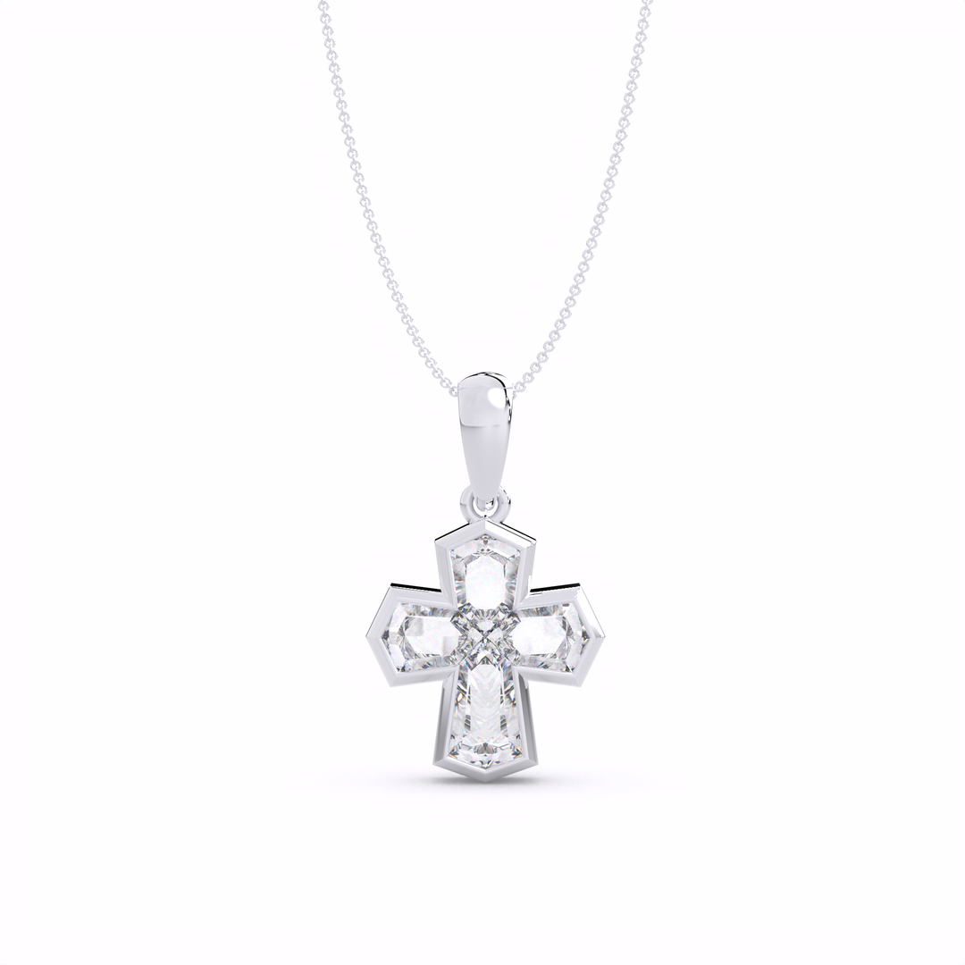 The Mosaic Diamond Cross Pendant#White_1