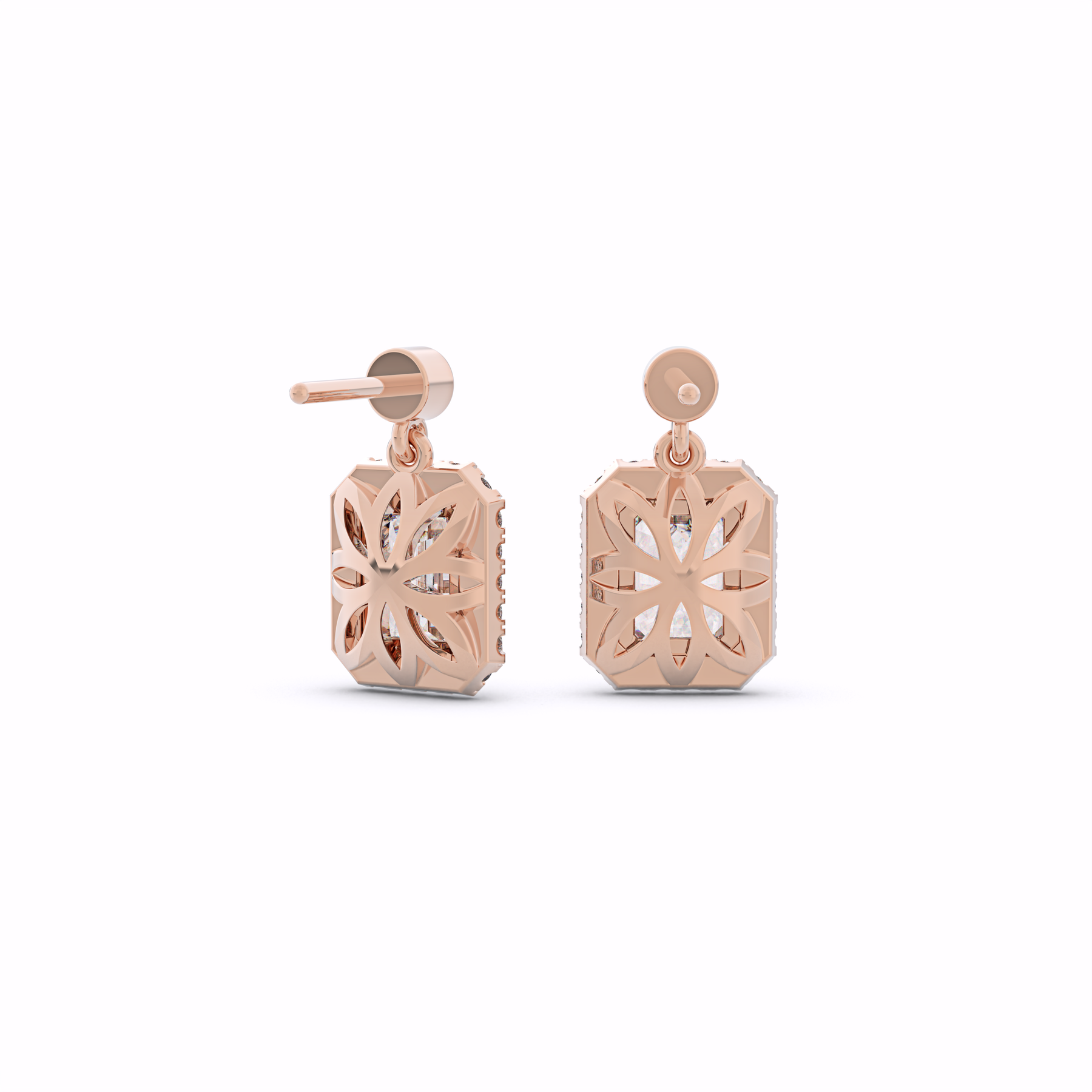 ESMERALDA Emerald Cut Halo Drop Earrings