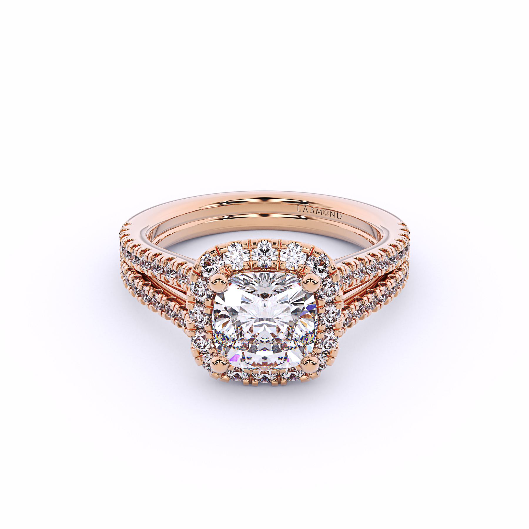 OASIS Double Banded Diamond Cushion Halo Engagement Ring