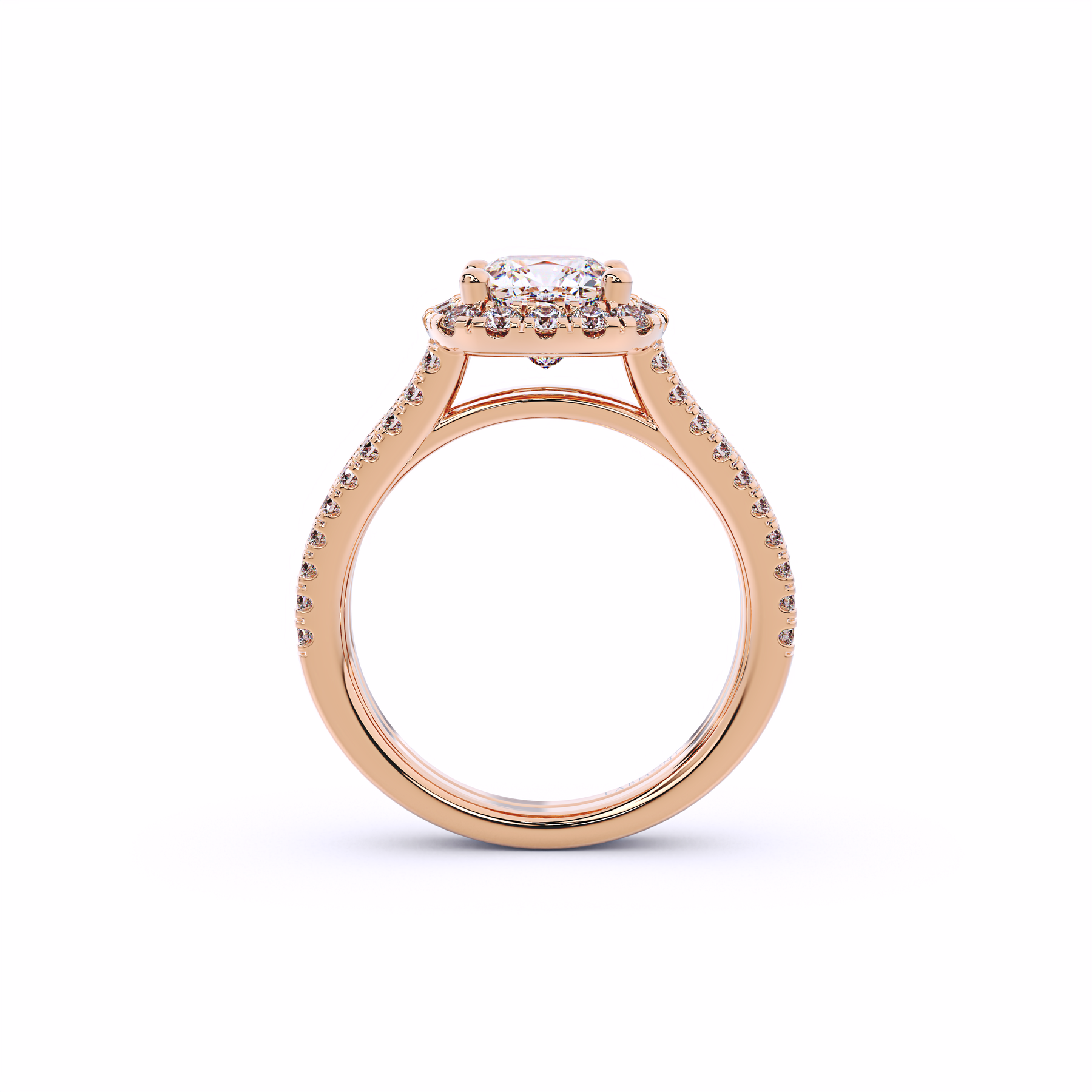 OASIS Double Banded Diamond Cushion Halo Engagement Ring
