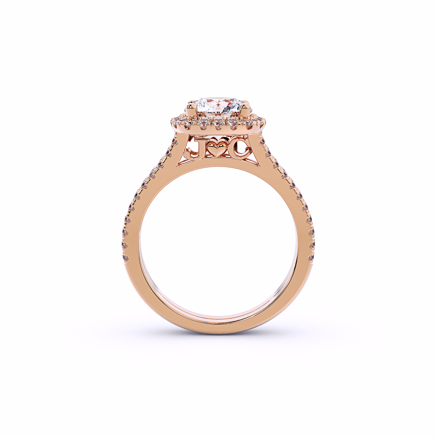 OASIS Double Banded Diamond Round Halo Engagement Ring