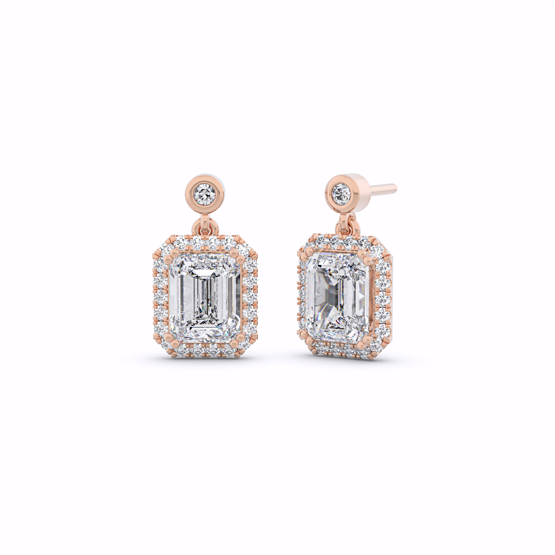 ESMERALDA Emerald Cut Halo Drop Earrings