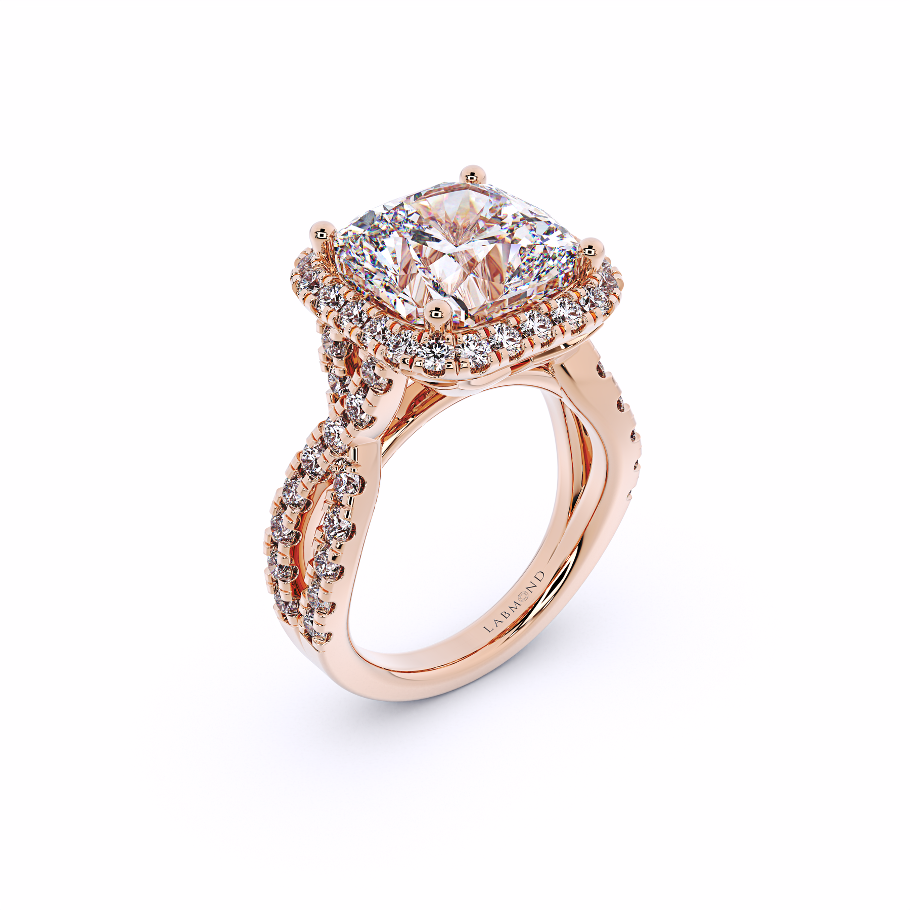 JADE Twisted Band Cushion Halo Engagement Ring
