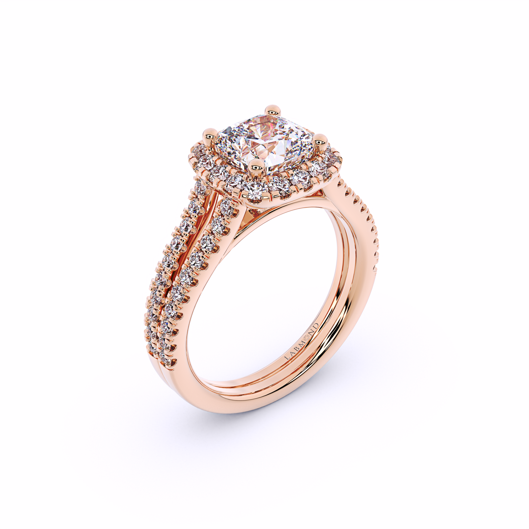 OASIS Double Banded Diamond Cushion Halo Engagement Ring