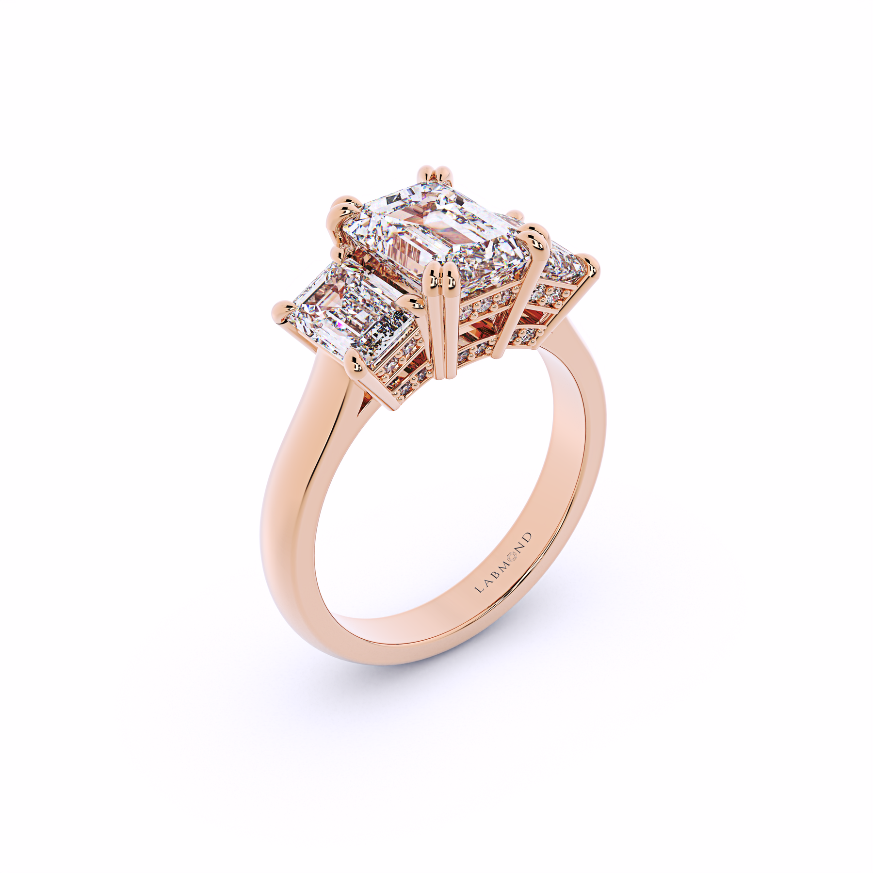 QUANTUM Trinity Emerald Underhalo Engagement Ring