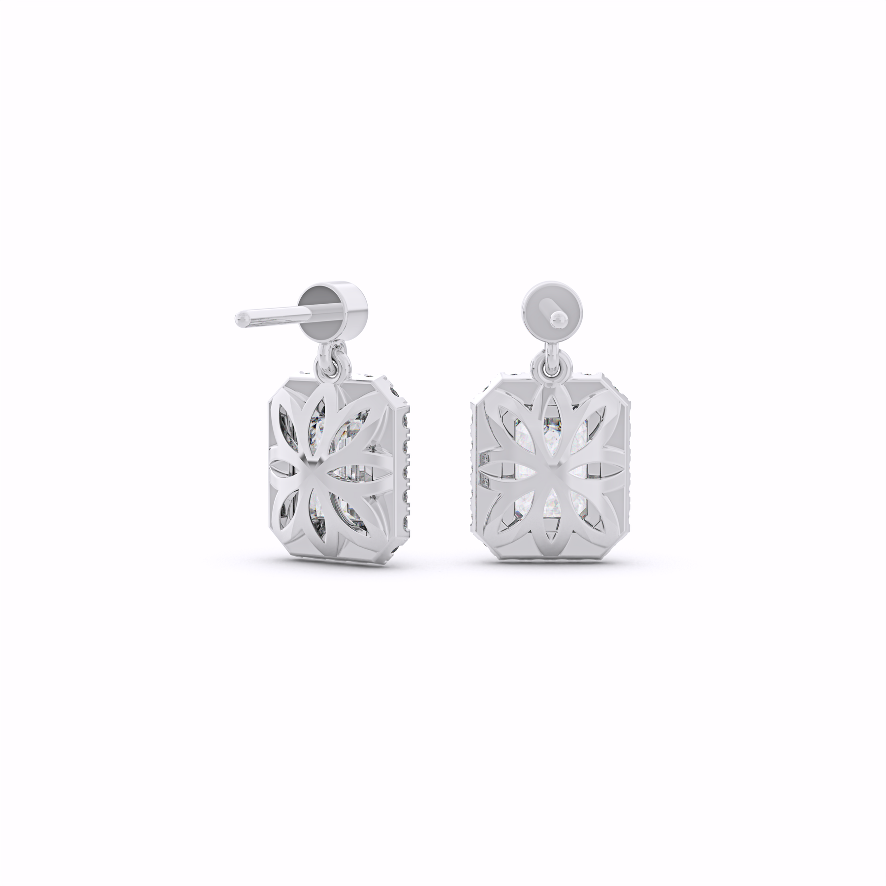 ESMERALDA Emerald Cut Halo Drop Earrings