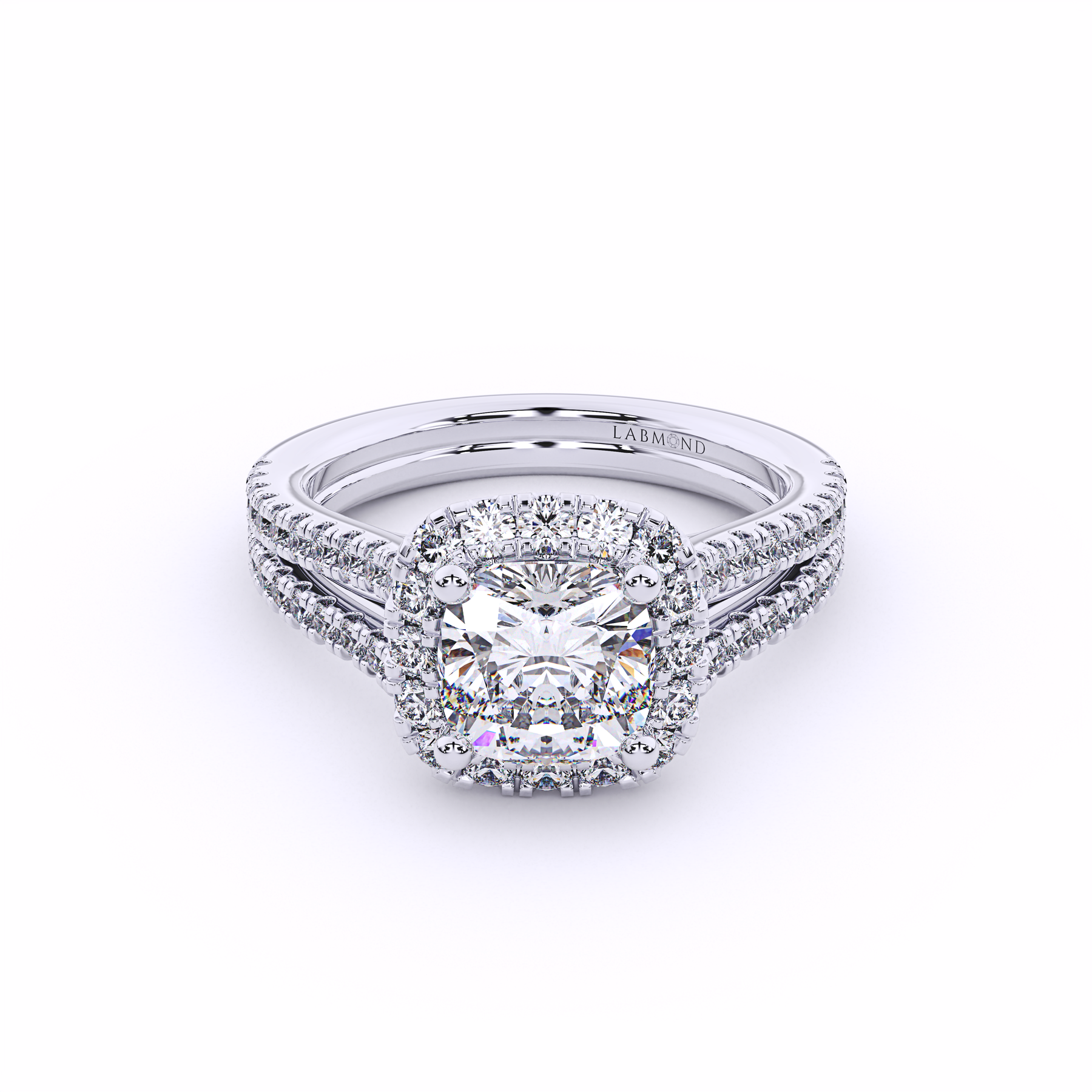 OASIS Double Banded Diamond Cushion Halo Engagement Ring