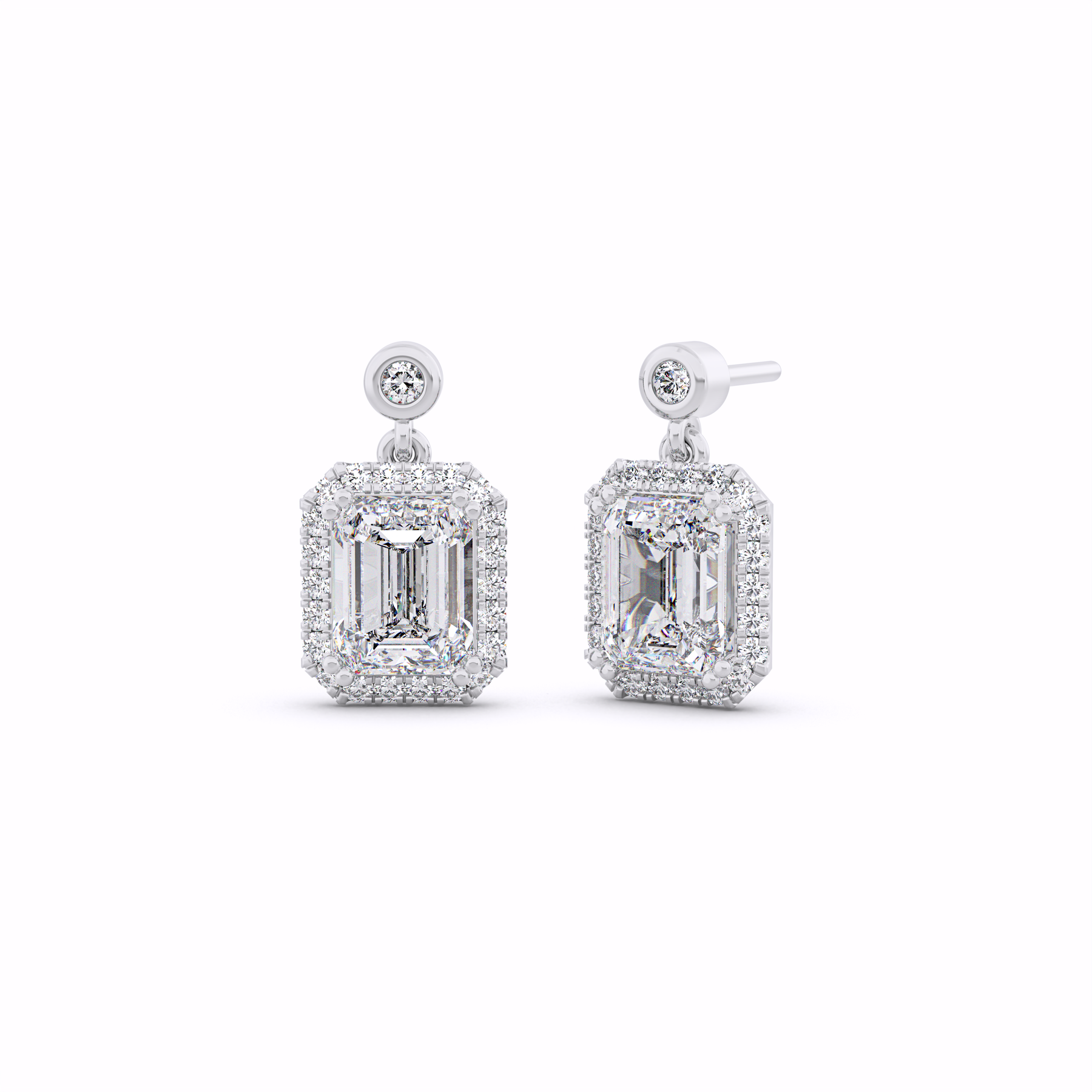ESMERALDA Emerald Cut Halo Drop Earrings