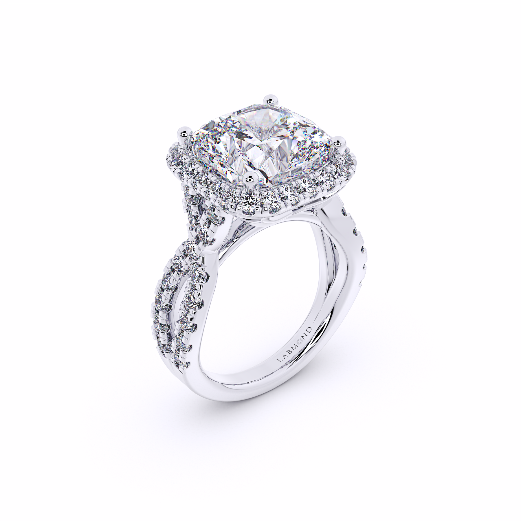 JADE Twisted Band Cushion Halo Engagement Ring