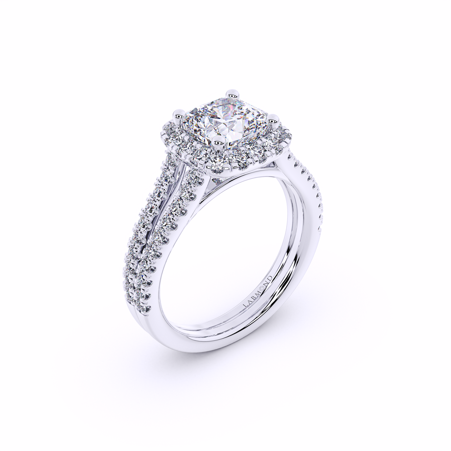 OASIS Double Banded Diamond Cushion Halo Engagement Ring