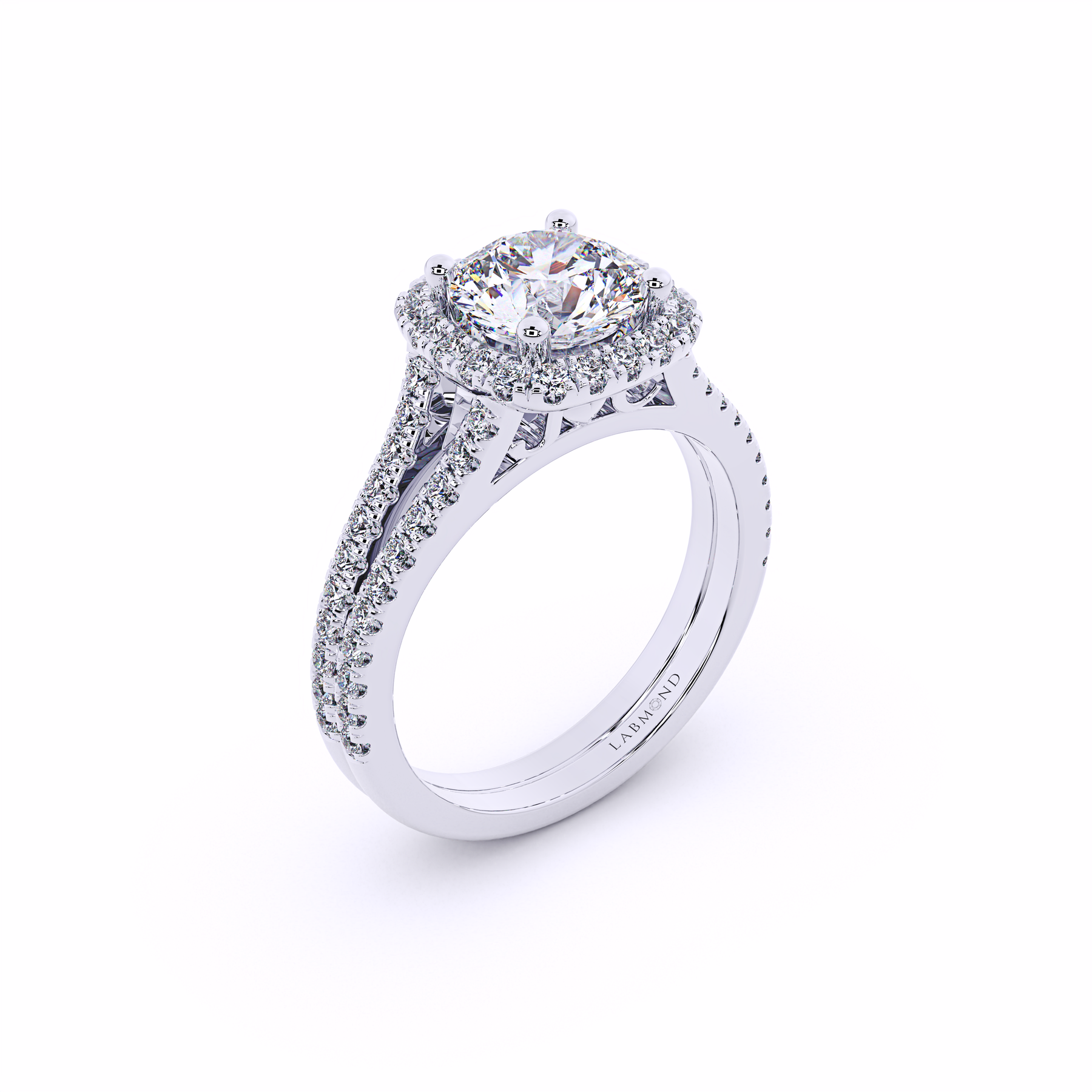 OASIS Double Banded Diamond Round Halo Engagement Ring