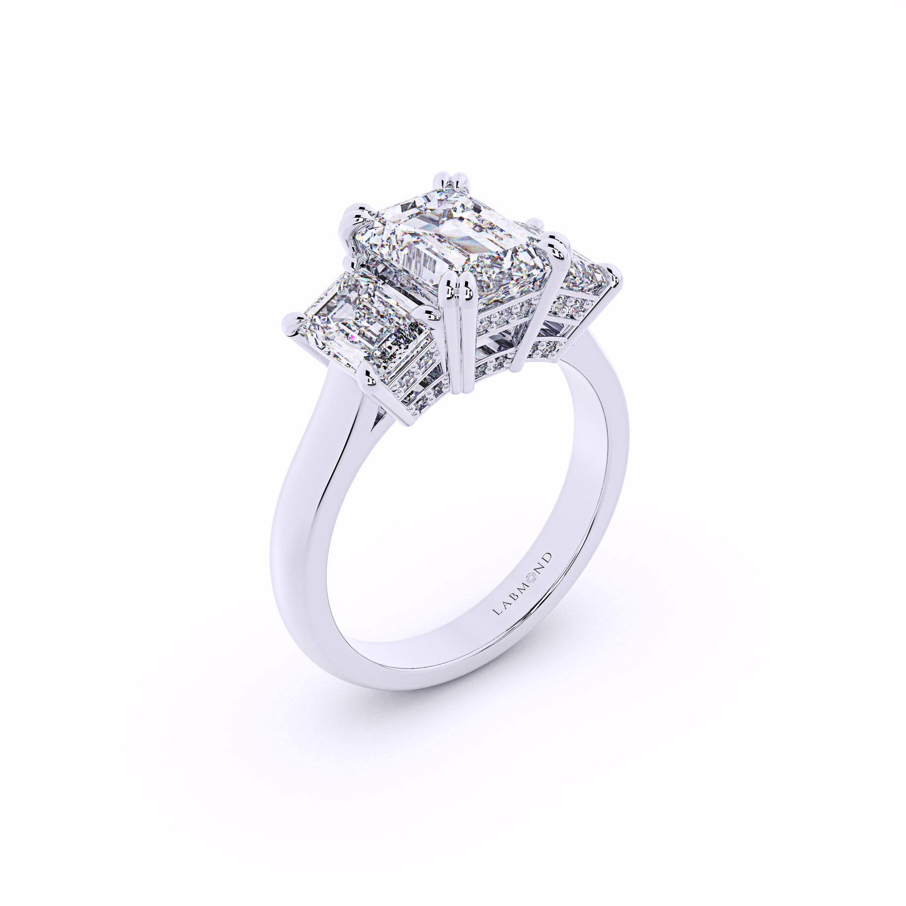 QUANTUM Trinity Emerald Underhalo Engagement Ring