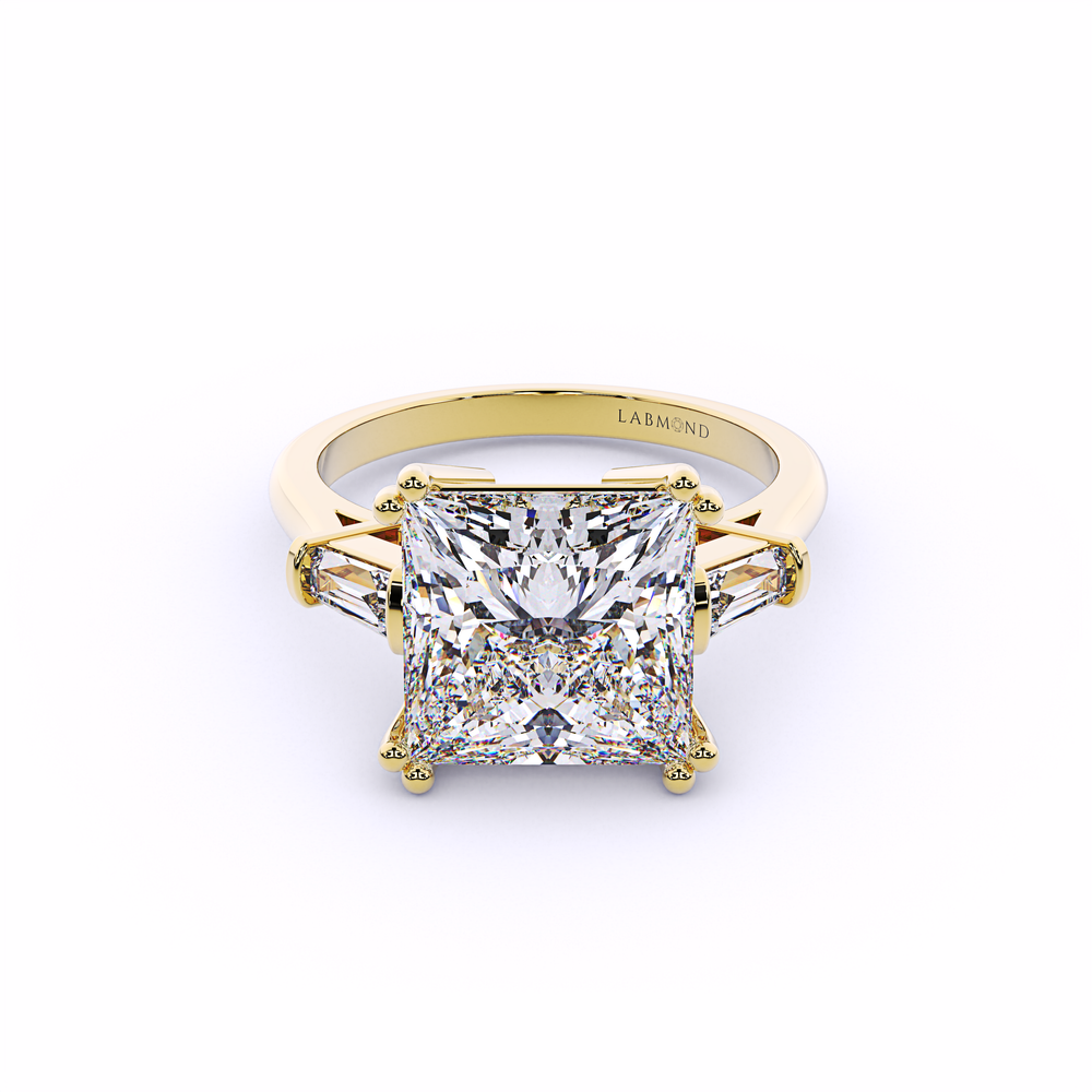 ALLURE Princess Cut Ring with Tapered Baguettes#Yellow_1
