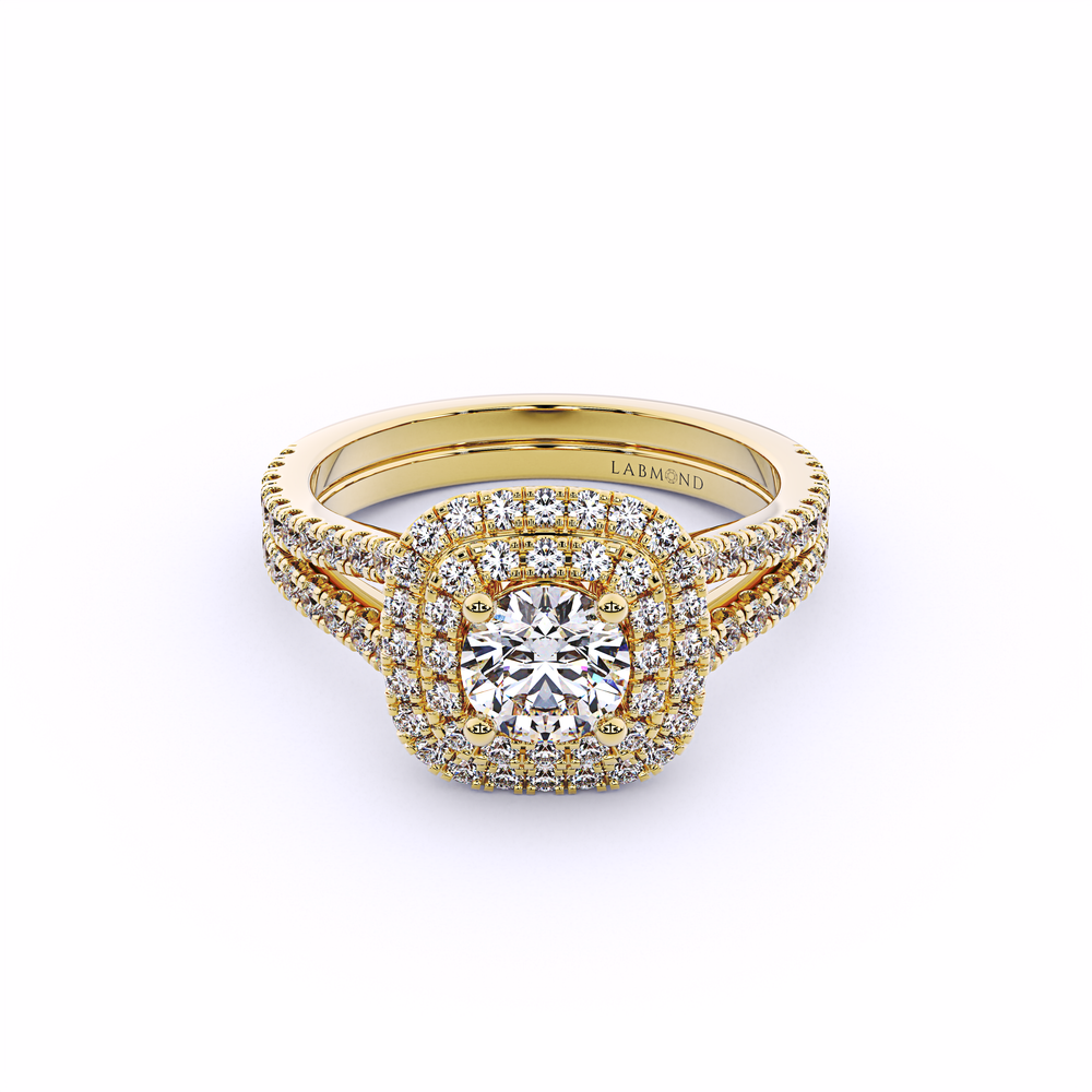 DESTINY Round Double Halo Engagement Ring#Yellow_1