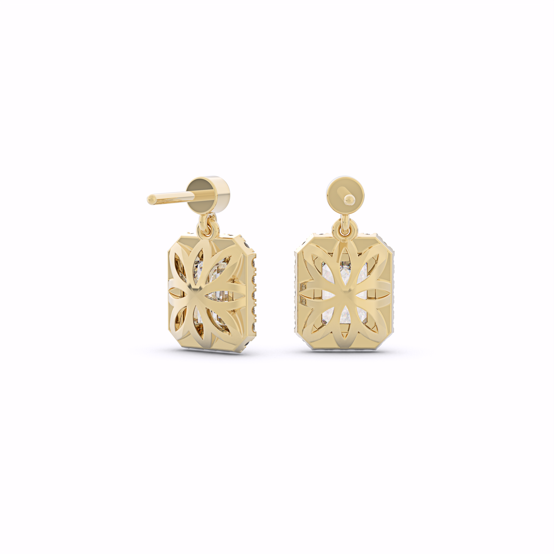 ESMERALDA Emerald Cut Halo Drop Earrings