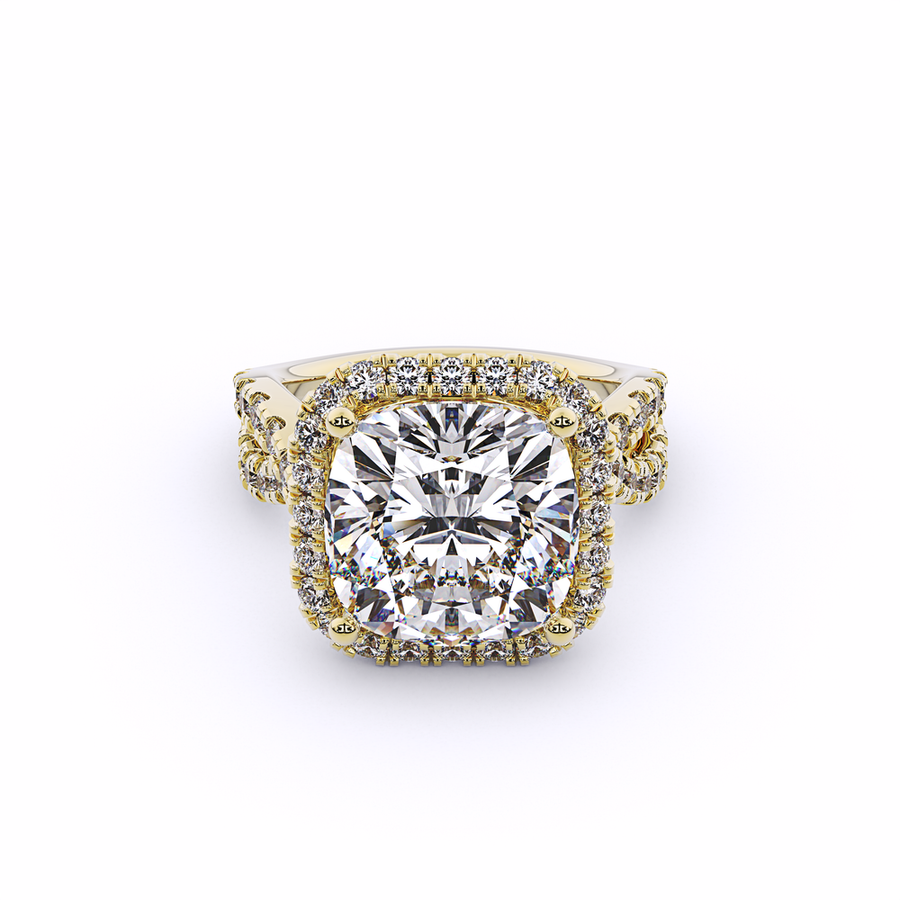JADE Twisted Band Cushion Halo Engagement Ring#Yellow_1