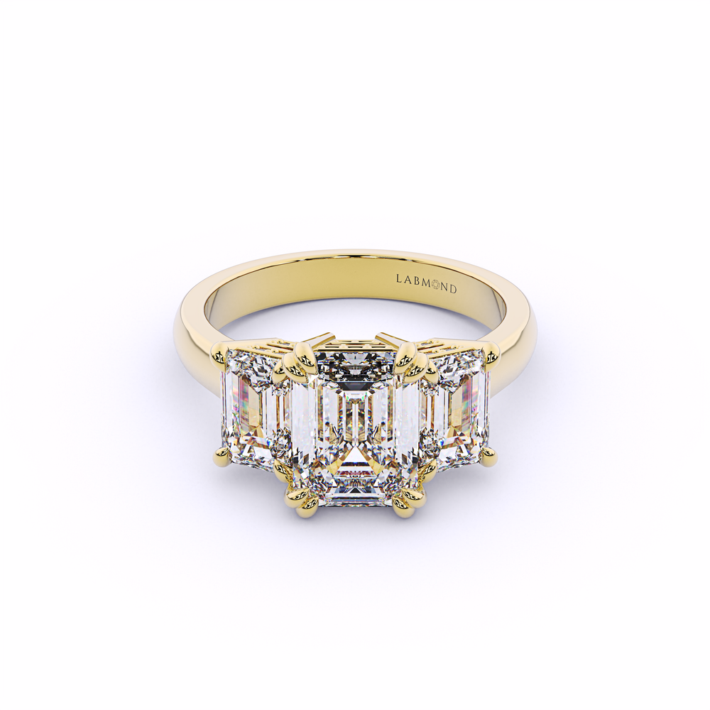 QUANTUM Trinity Emerald Underhalo Engagement Ring#Yellow_1