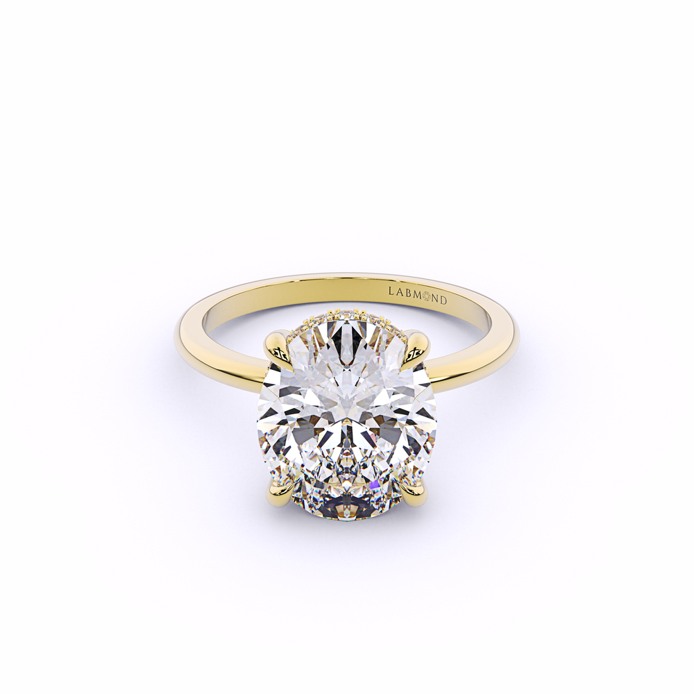 Simple Oval Hidden Halo Engagement Ring#Yellow_1