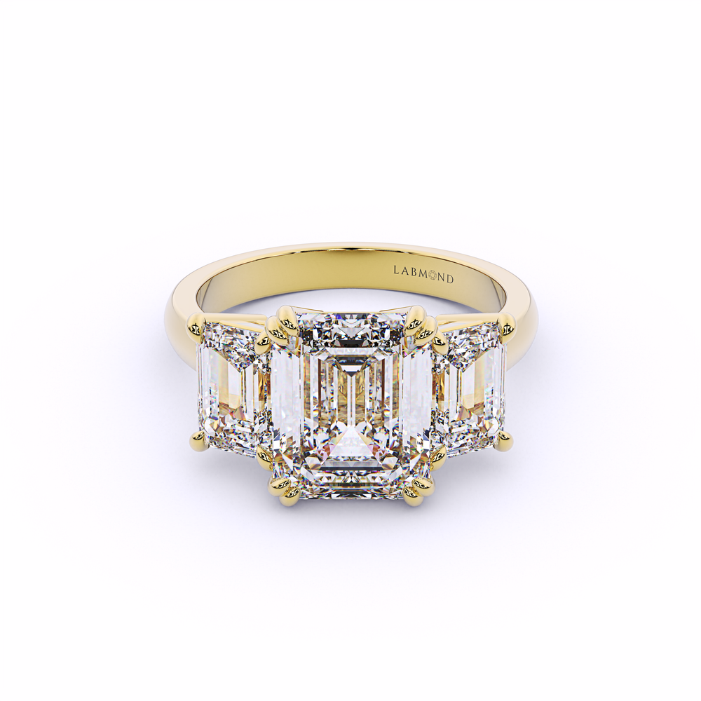 Trinity Emerald Cut Engagement Ring#Yellow_1