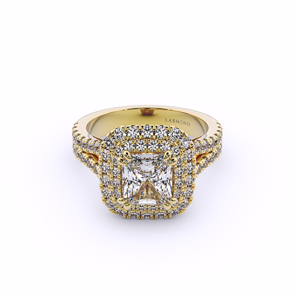 DESTINY Princess Cut Engagement Ring Double Halo#Yellow_1