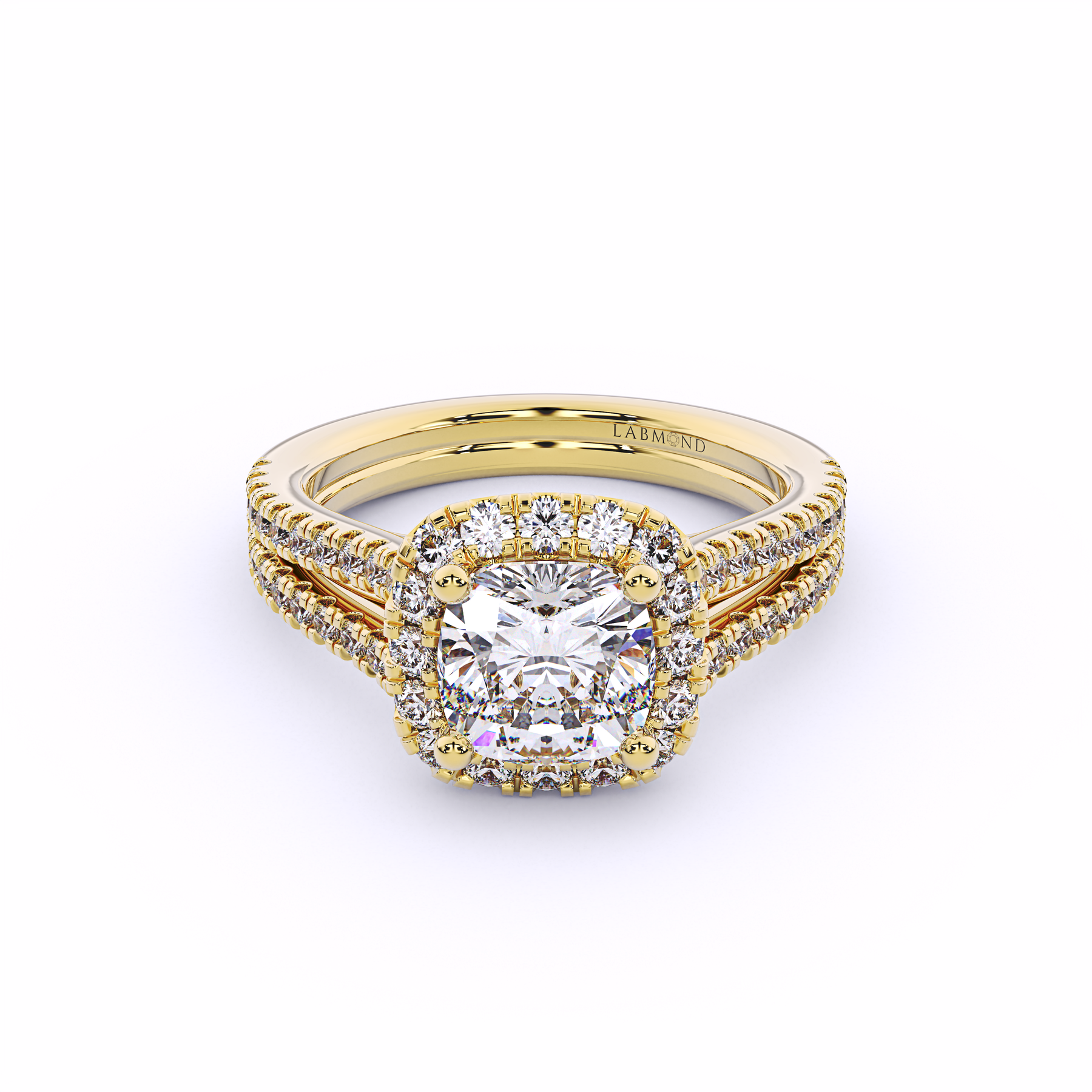 OASIS Double Banded Diamond Cushion Halo Engagement Ring