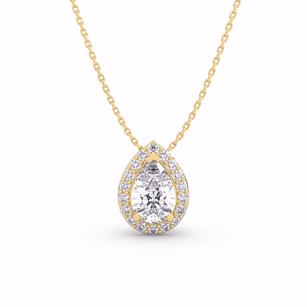 AMELIA Pear Lab Grown Diamond Halo Pendant#Yellow_1