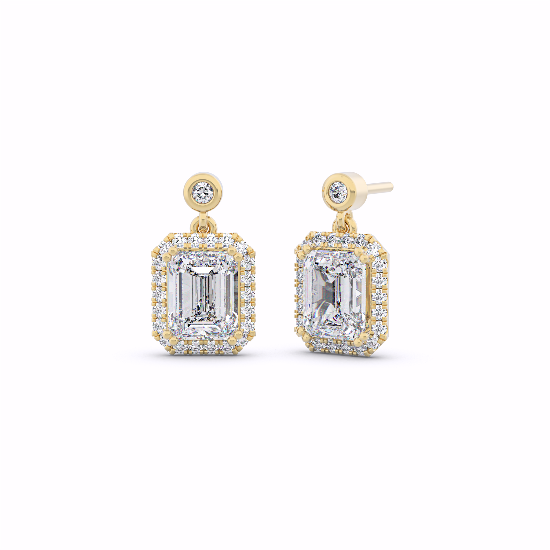 ESMERALDA Emerald Cut Halo Drop Earrings
