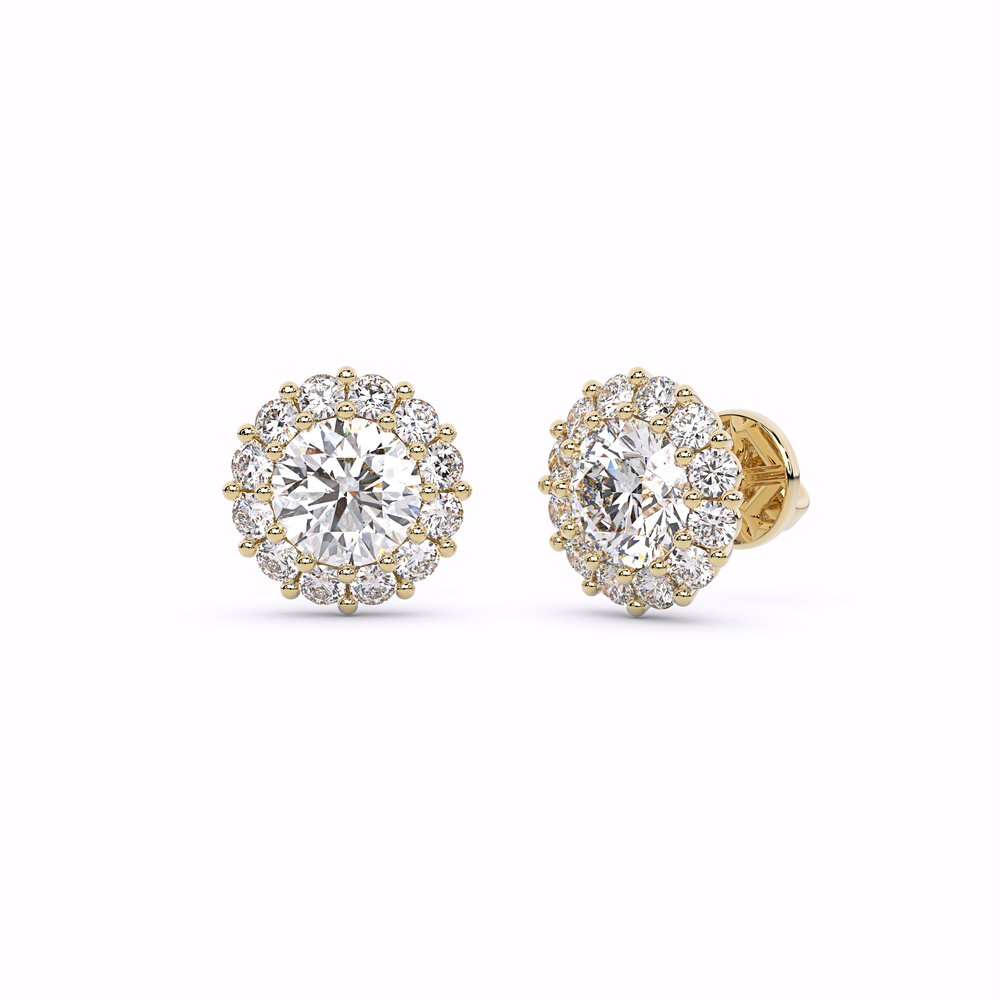 AURORA Halo Diamond Stud Earrings#Yellow_1