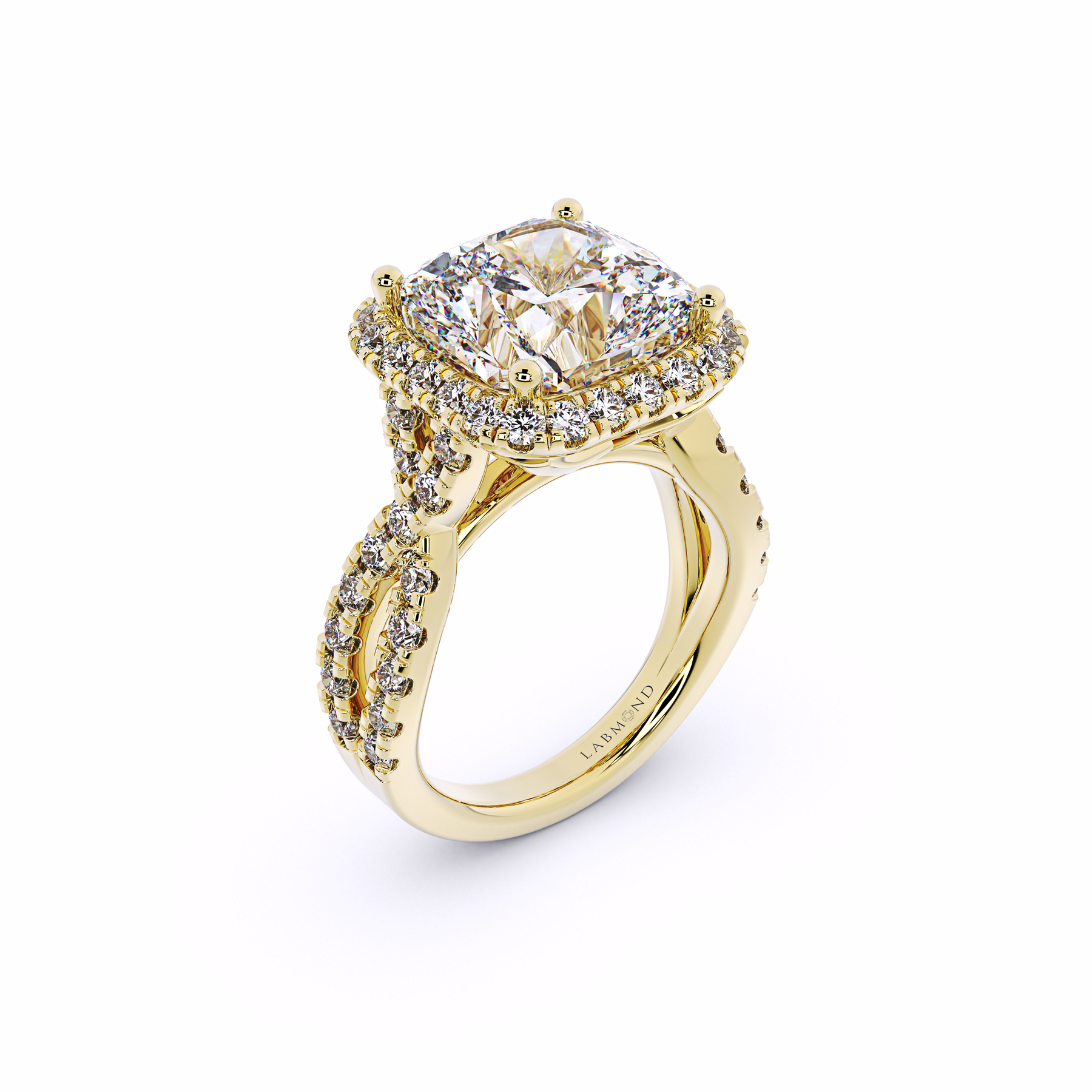 JADE Twisted Band Cushion Halo Engagement Ring