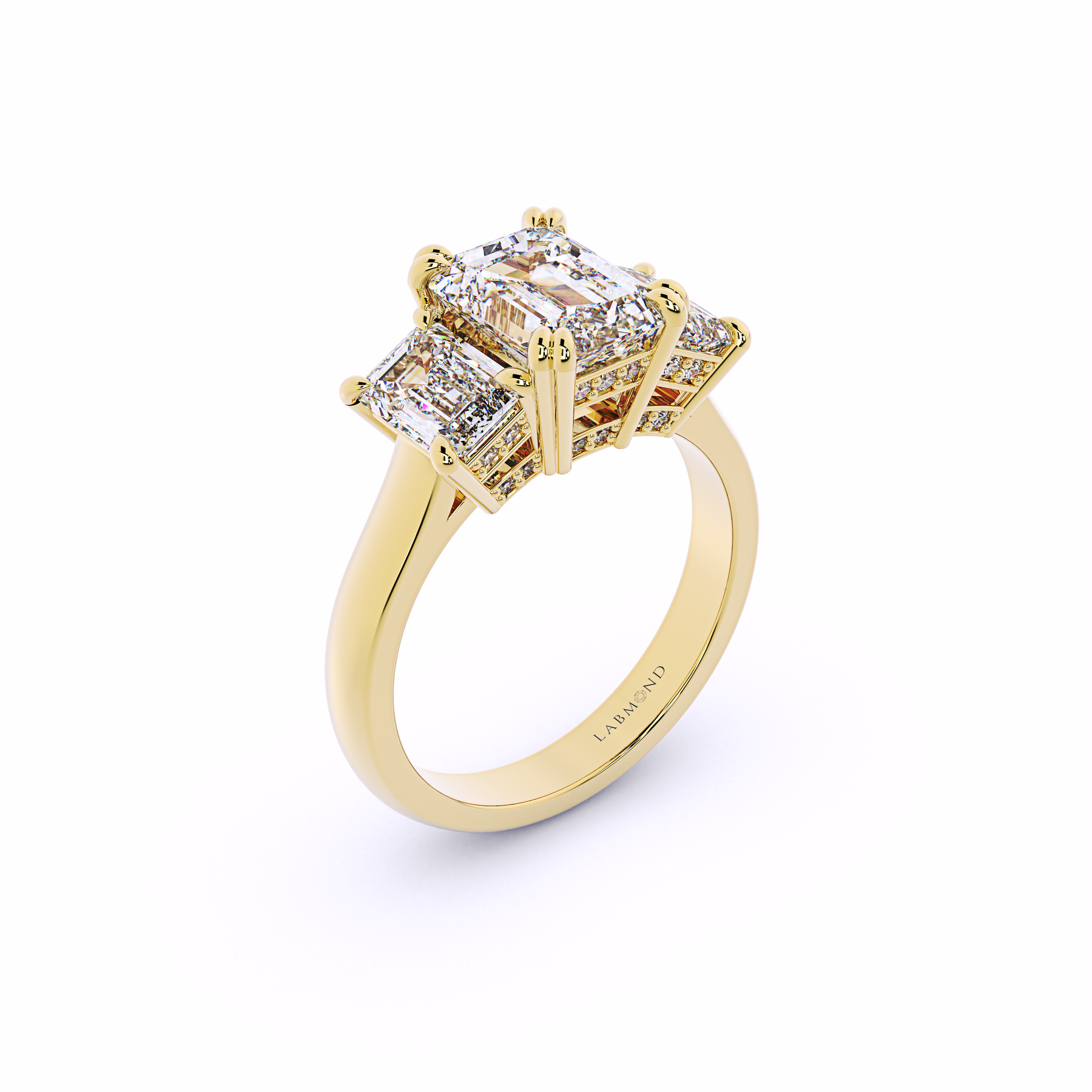 QUANTUM Trinity Emerald Underhalo Engagement Ring