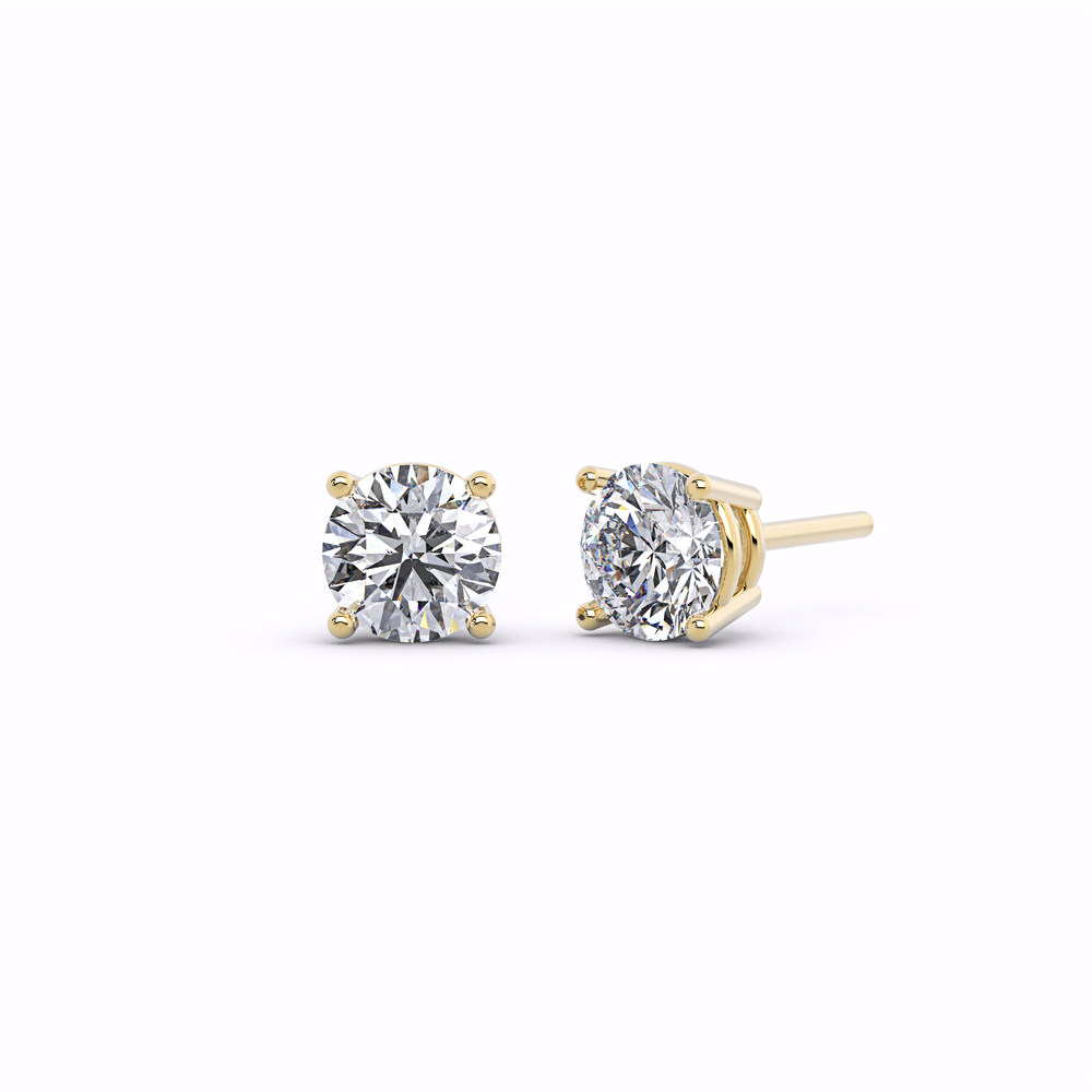 Simple Round Diamond Stud Earrings#Yellow_1